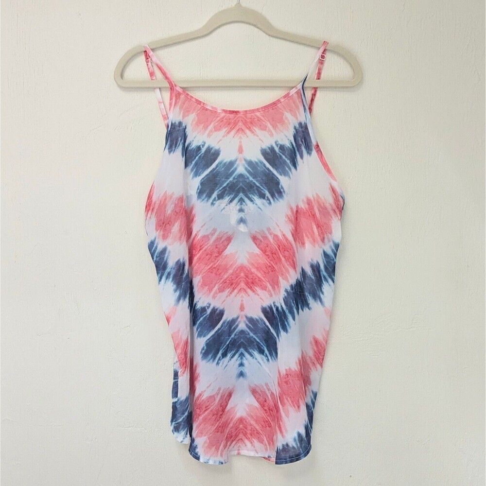 OP Swimsuit Cover/Shear Tank Top Juniors Sz M (7-9) Red, White, Blue USA Tie-dye
